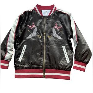 Embroidered Bomber Jacket, size 3-4, black and maroon